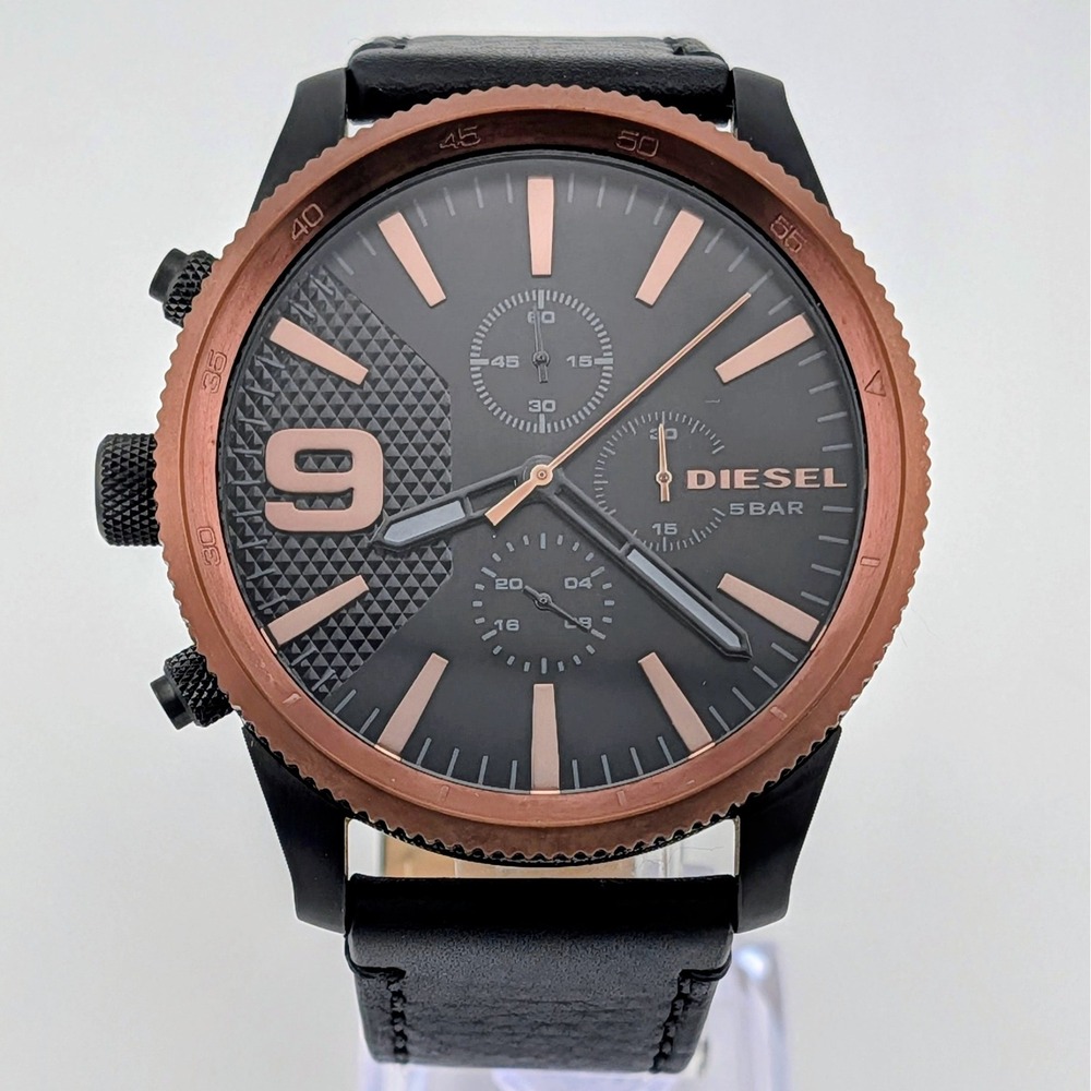 Diesel Rasp DZ4445 Men's Chronograph Watch 50mm Black Rose Gold Left Hand